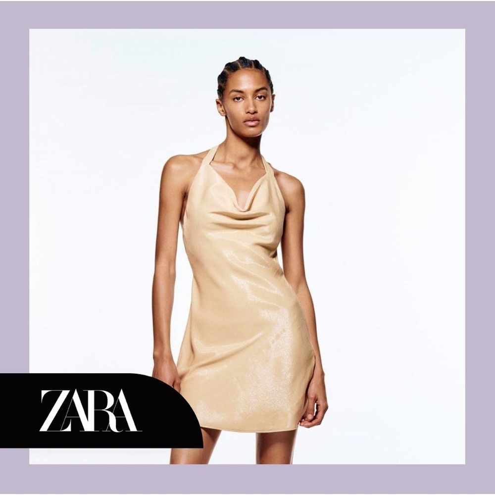 Zara satin mini cowl neck dress